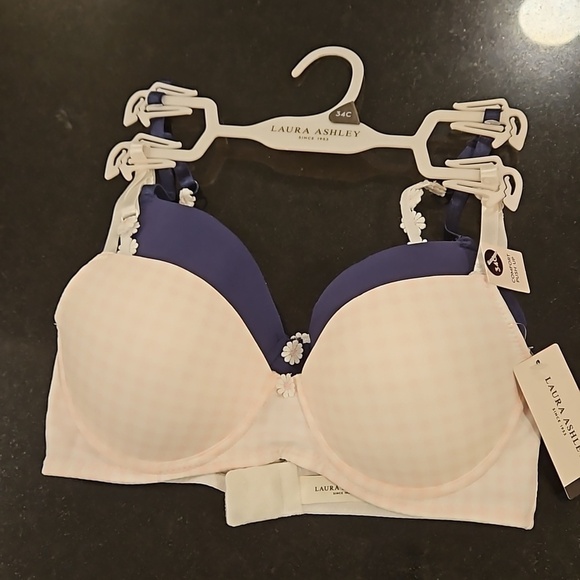 💕LAURA ASHLEY💕 Comfort Push Up Bras (2 Pack) Pink Checkers & Navy Blue 34C NWT - Picture 3 of 16
